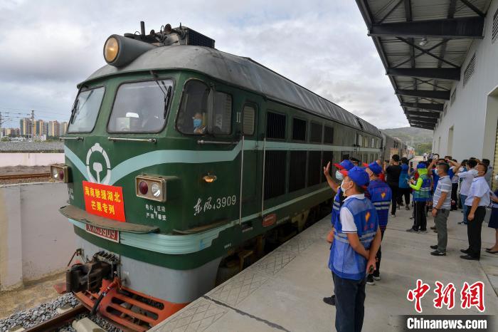 三亞開動援鄂“芒果專列”。　駱云飛 攝